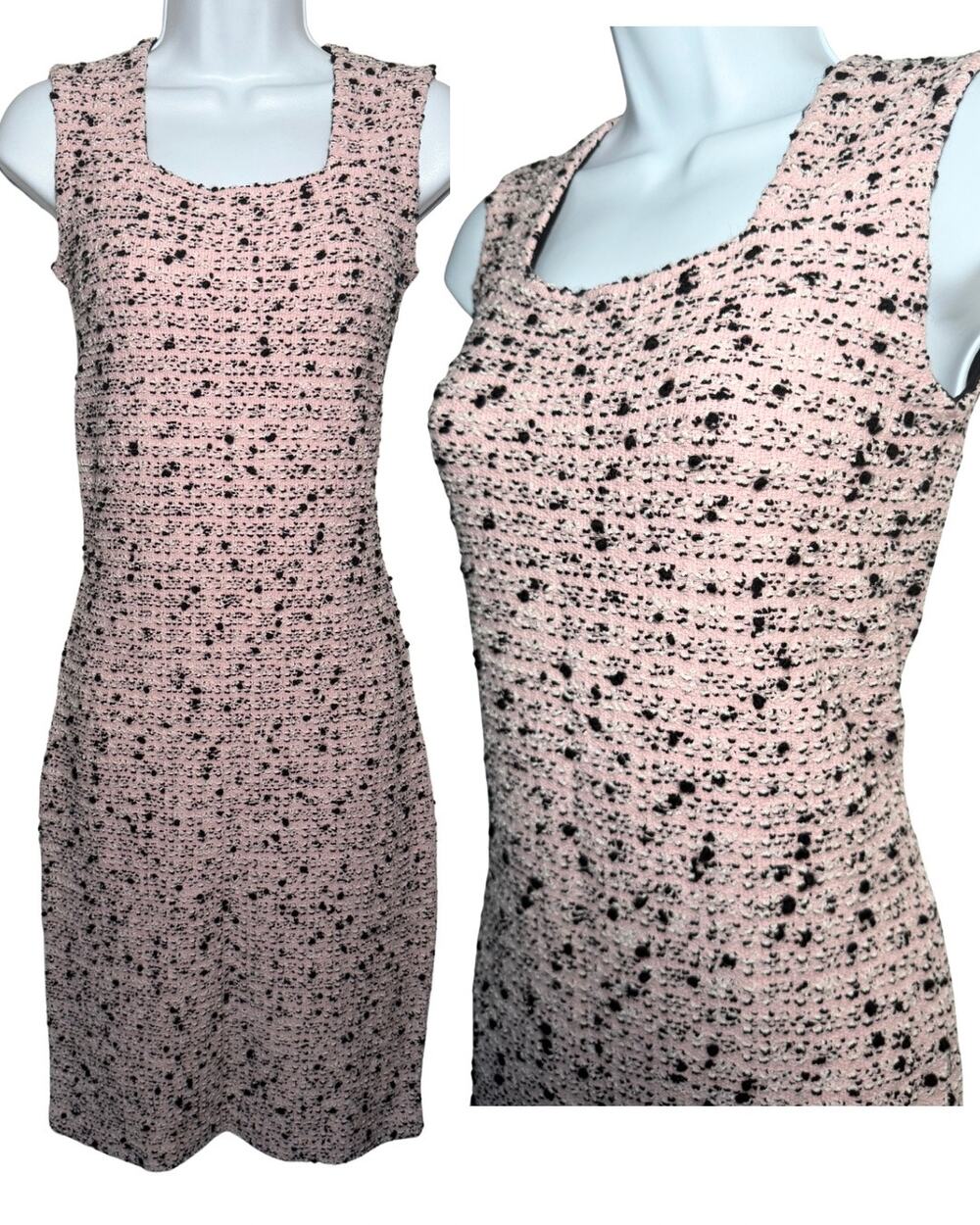 St John Pink Black Tweed Sheath Dress Womens XS / 4